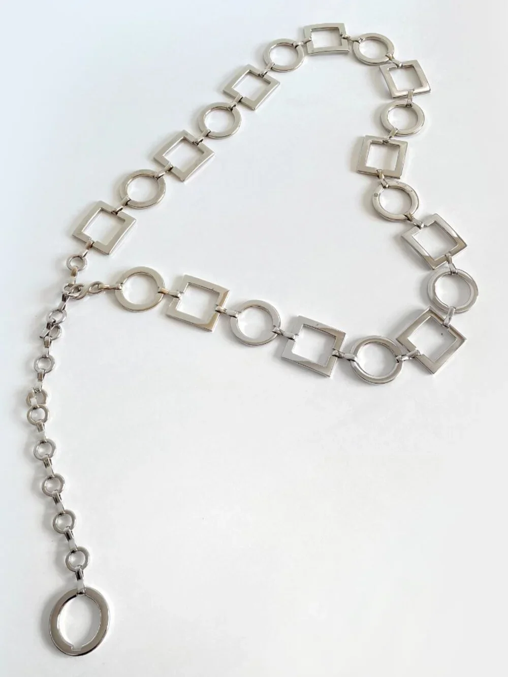 Y2K Silver Chain Belt Geometric Metal Chain Adjustable Belt